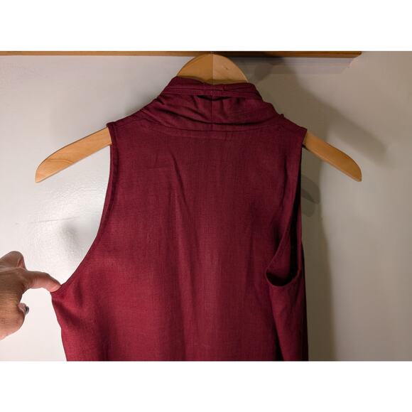 Neiman Marcus Burgundy Linen Sleeveless Maxi Dress Button Front Pockets Size 6 - Picture 7 of 10